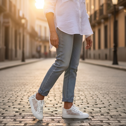 Zapatillas Mujer de Lona con Encaje Floral y Cordones