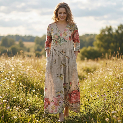 Vestido Largo Mujer Estampado Floral Holgado Boho