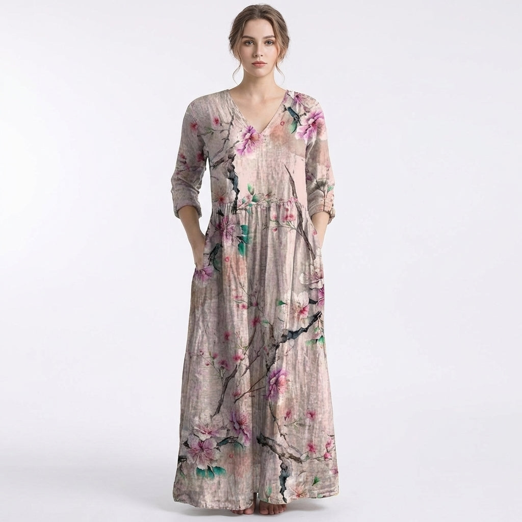 Vestido Largo Mujer Estampado Floral Holgado Boho