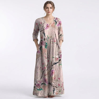 Vestido Largo Mujer Estampado Floral Holgado Boho