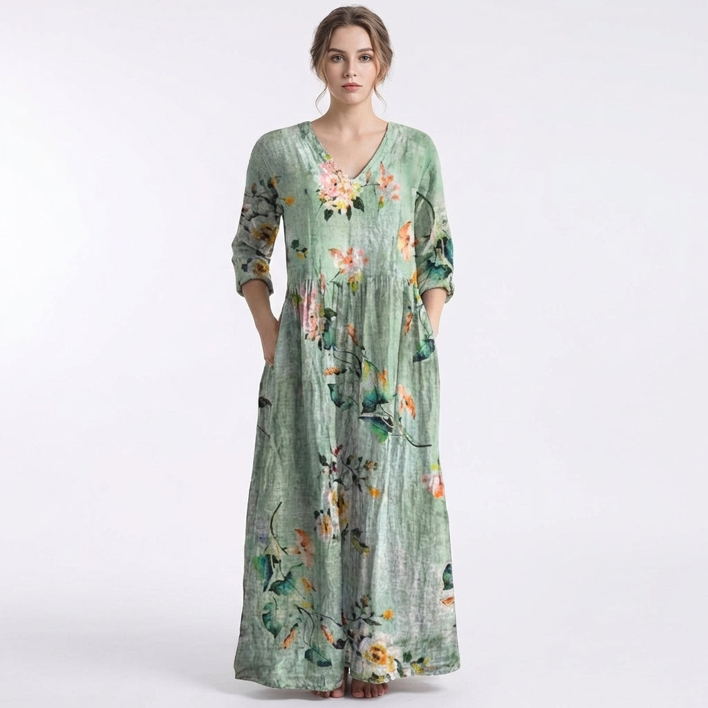 Vestido Largo Mujer Estampado Floral Holgado Boho