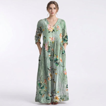 Vestido Largo Mujer Estampado Floral Holgado Boho