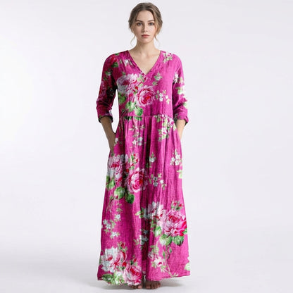 Vestido Largo Mujer Estampado Floral Holgado Boho
