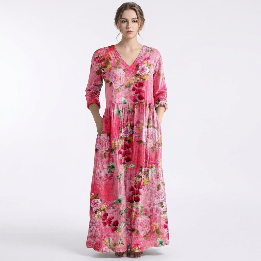 Vestido Largo Mujer Estampado Floral Holgado Boho