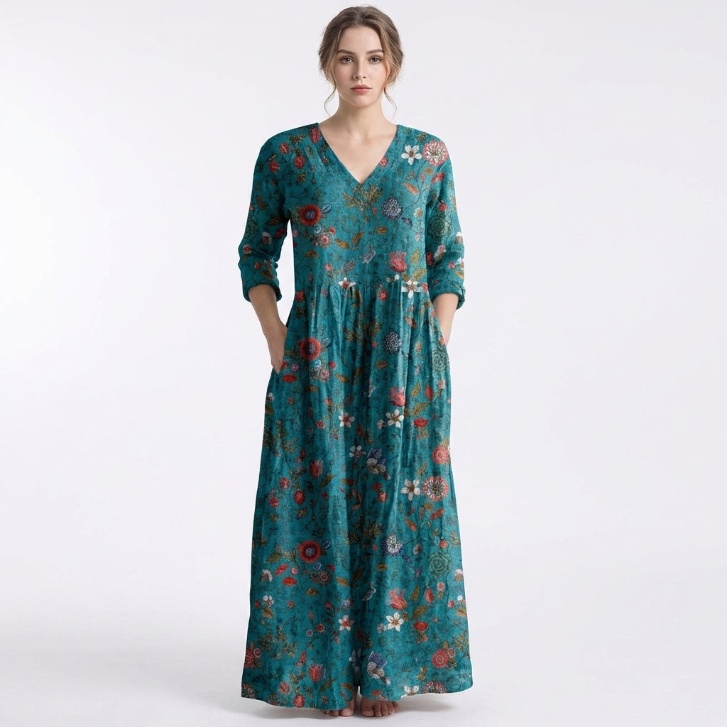 Vestido Largo Mujer Estampado Floral Holgado Boho