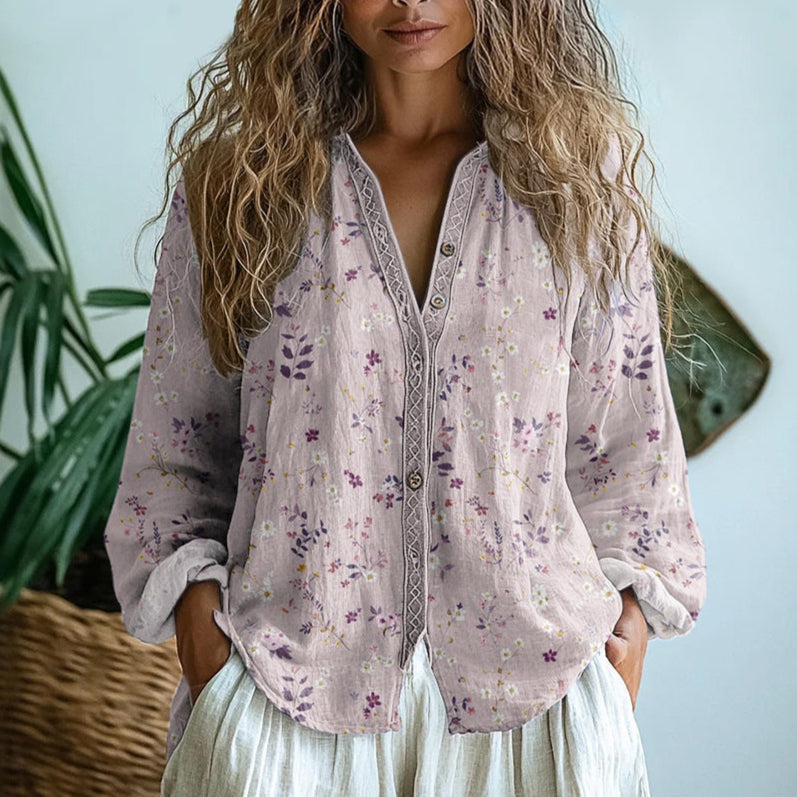 Blusa Mujer Estampado Floral Manga Larga Corte Suelto