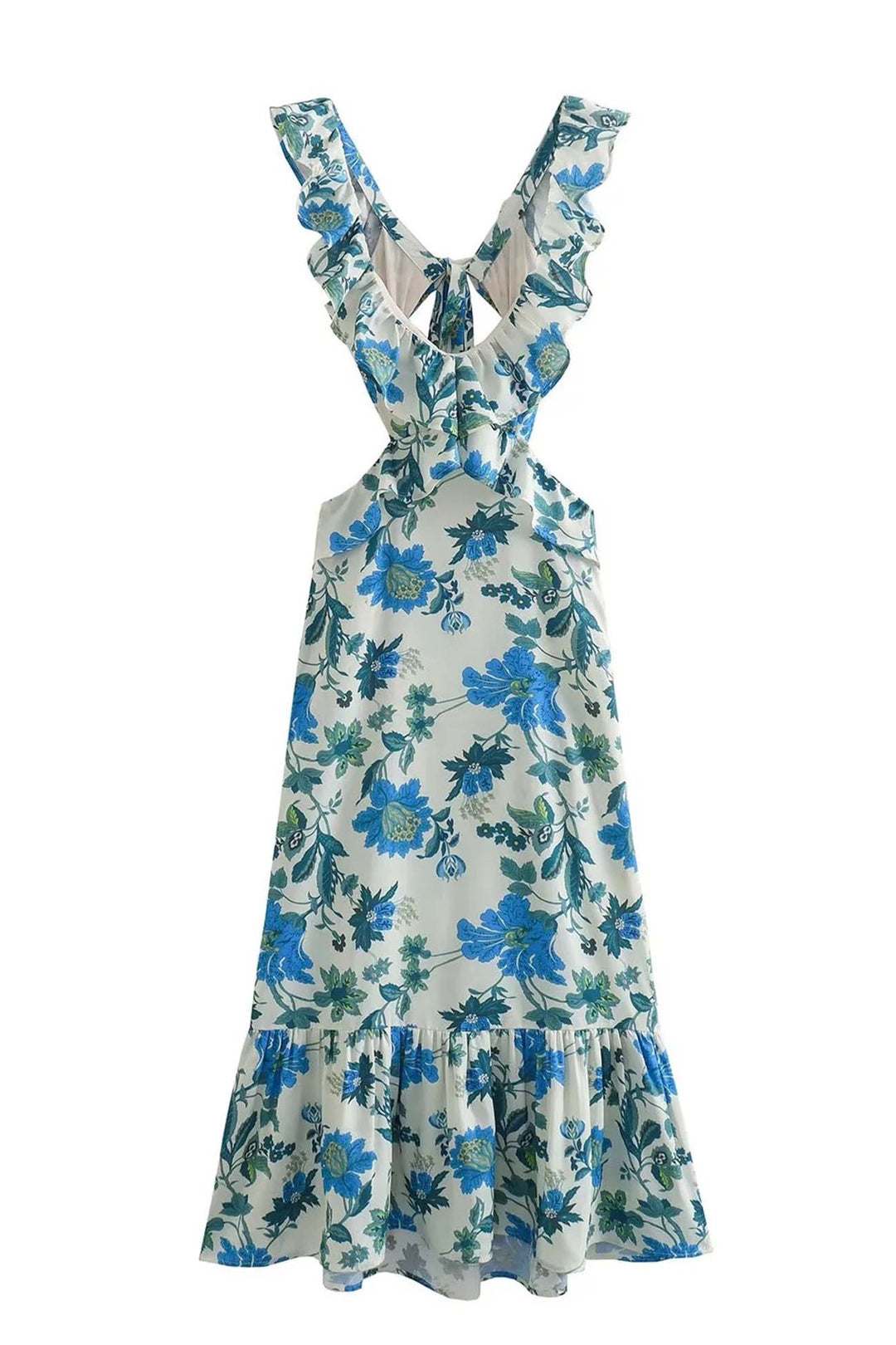 Vestido maxi mujer con volantes y estampado floral elegante