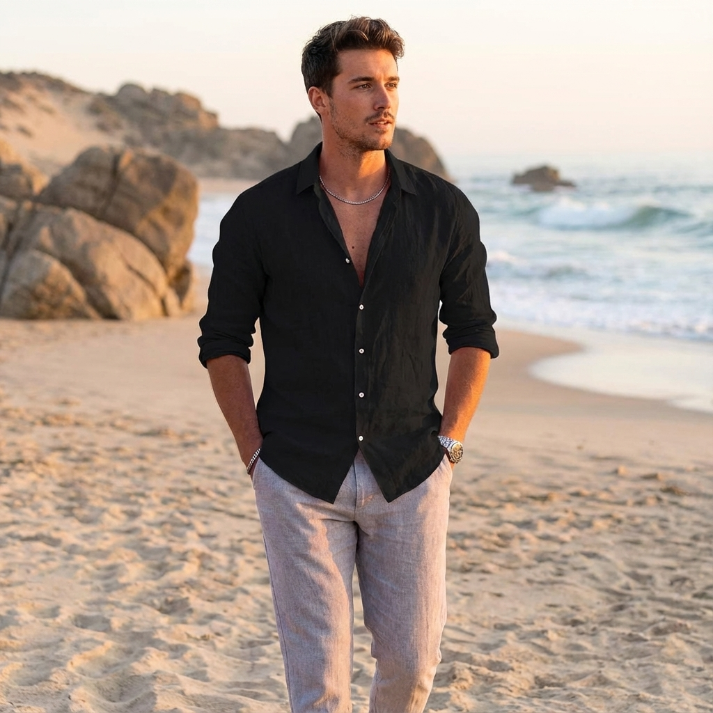 Camisa Casual Hombre Algodón Manga Larga Botones