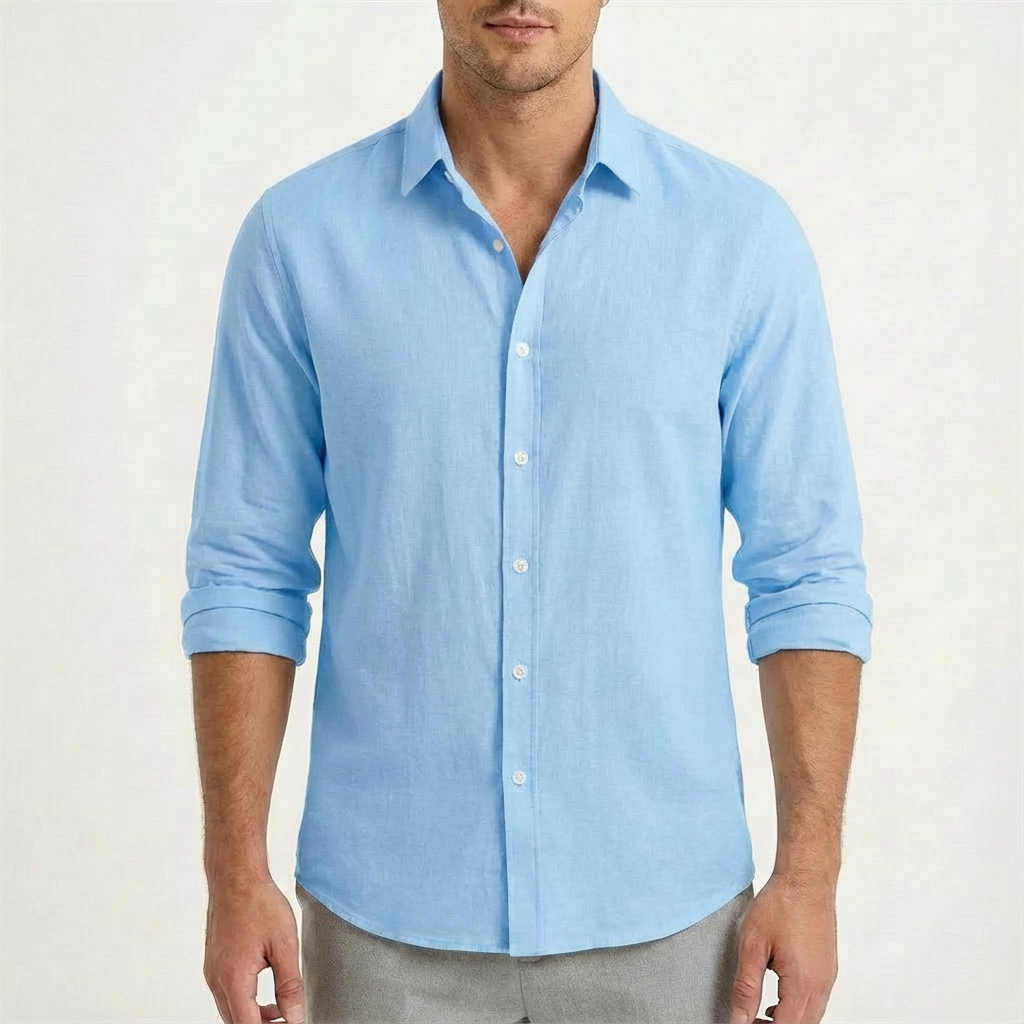 Camisa Casual Hombre Algodón Manga Larga Botones