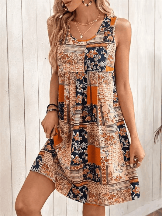Vestido mini mujer con estampado bohemio sin mangas - Mavetta