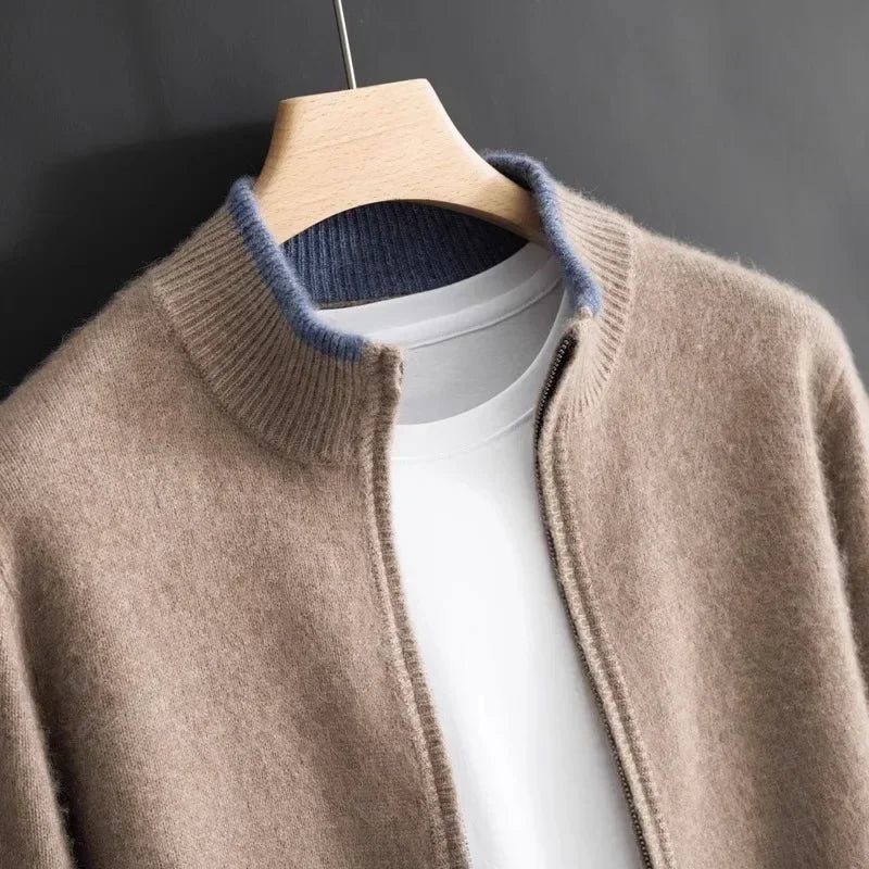 Cárdigan Hombre de Punto con Cremallera y Cuello Alto
