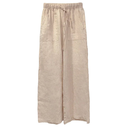 Pantalones Mujer de Lino Cordón Ajustable Bolsillos de Parche