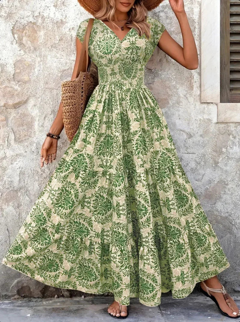 Vestido maxi mujer de tejido barroco escote en V