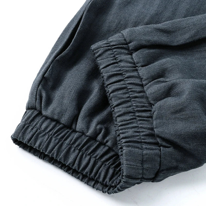 Pantalones Mujer de Lino Pierna Ancha Cintura Elástica Corte Tobillo