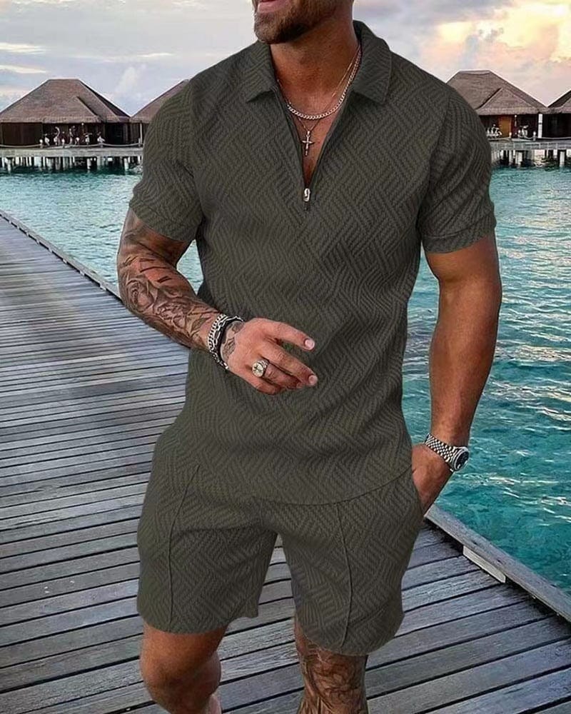 Conjunto verano hombre camiseta cremallera pantalón corto casual
