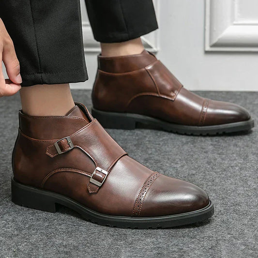 Botines hombre de cuero doble hebilla formales cómodos - Mavetta