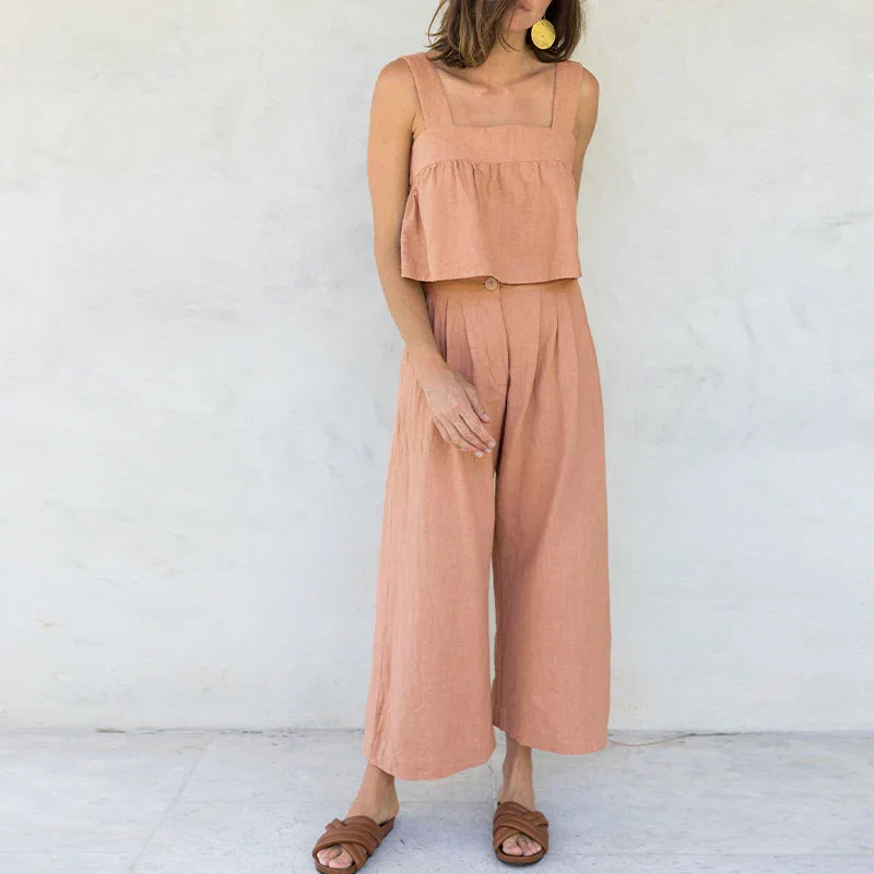 Culottes Mujer de Lino Talle Alto y Pliegues Frontales