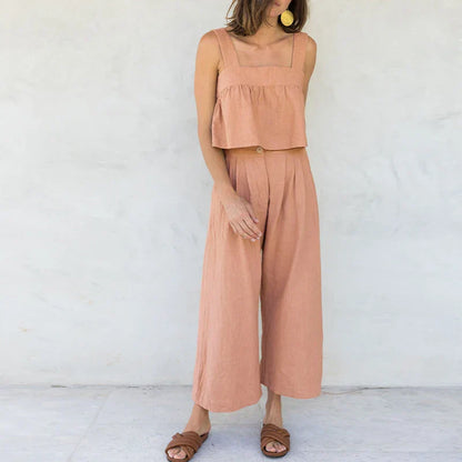 Culottes Mujer de Lino Talle Alto y Pliegues Frontales