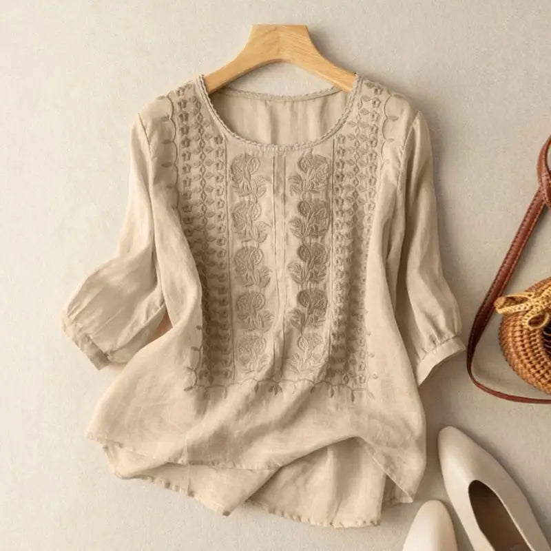 Blusa Mujer Bordada Fluida Diseño Artesanal Estilo Relajado