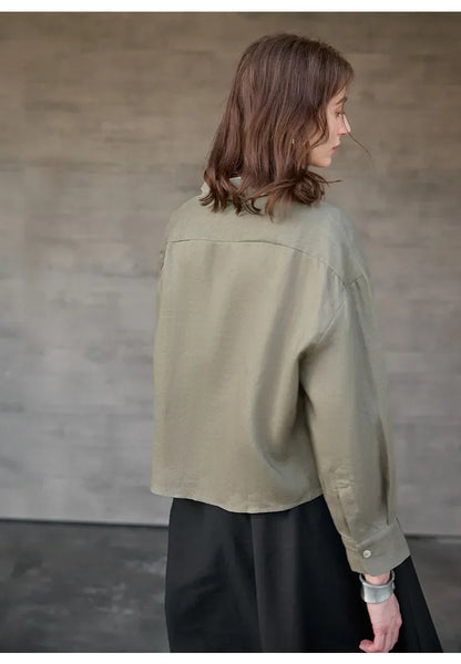 Sobrecamisa Mujer de Lino Corte Oversize Cuello en V y Botones