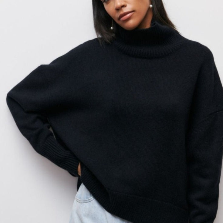 Jersey mujer cuello cisne básico ajustado