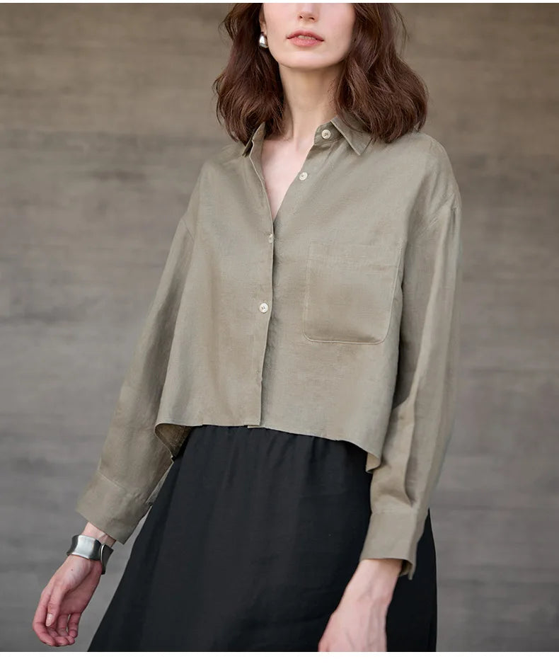 Sobrecamisa Mujer de Lino Corte Oversize Cuello en V y Botones
