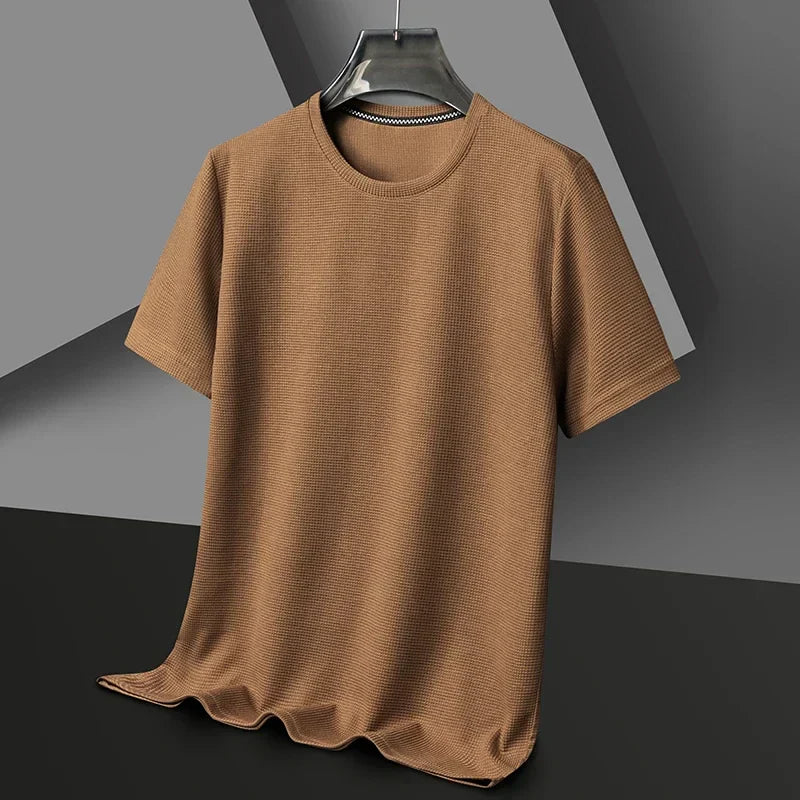 Camiseta Hombre de Punto Waffle Cuello Redondo Manga Corta