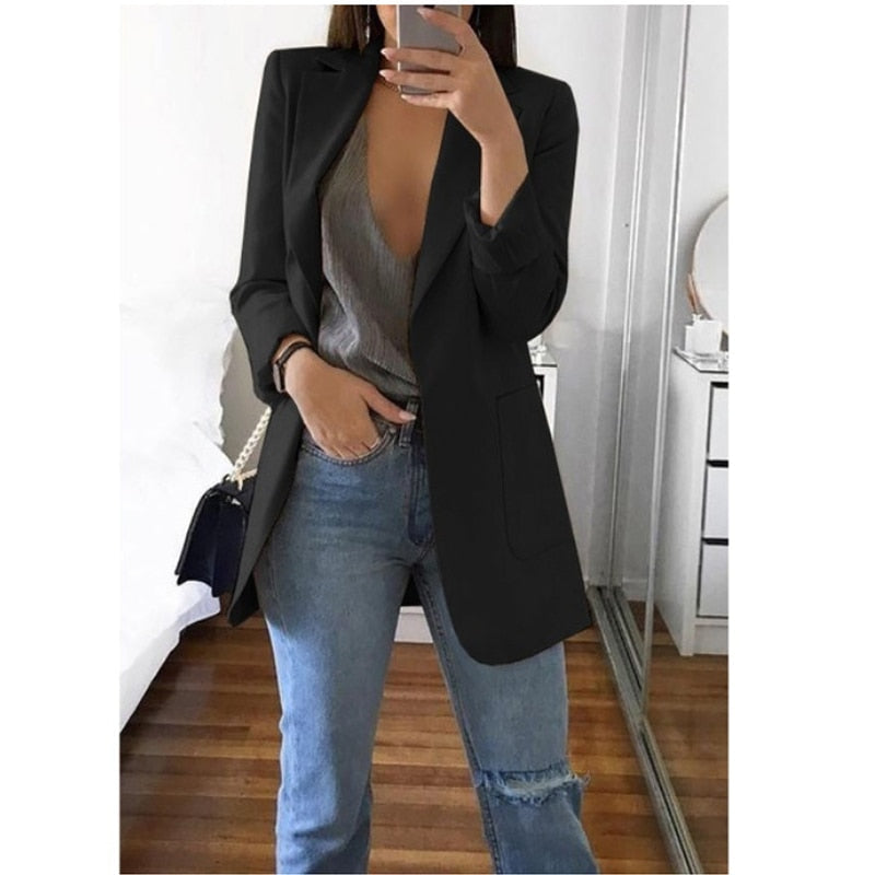 Blazer Mujer Largo Estructurado Diseño Abierto - Mavetta