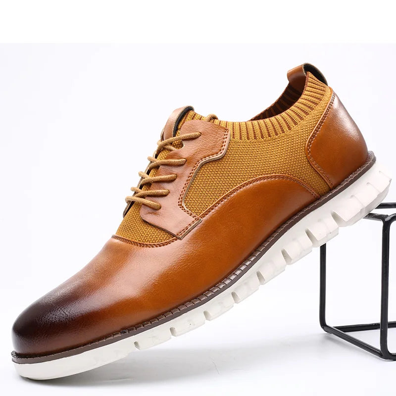 Zapatos Brogue Hombre de Cuero PU Diseño Tallado Suela Ligera