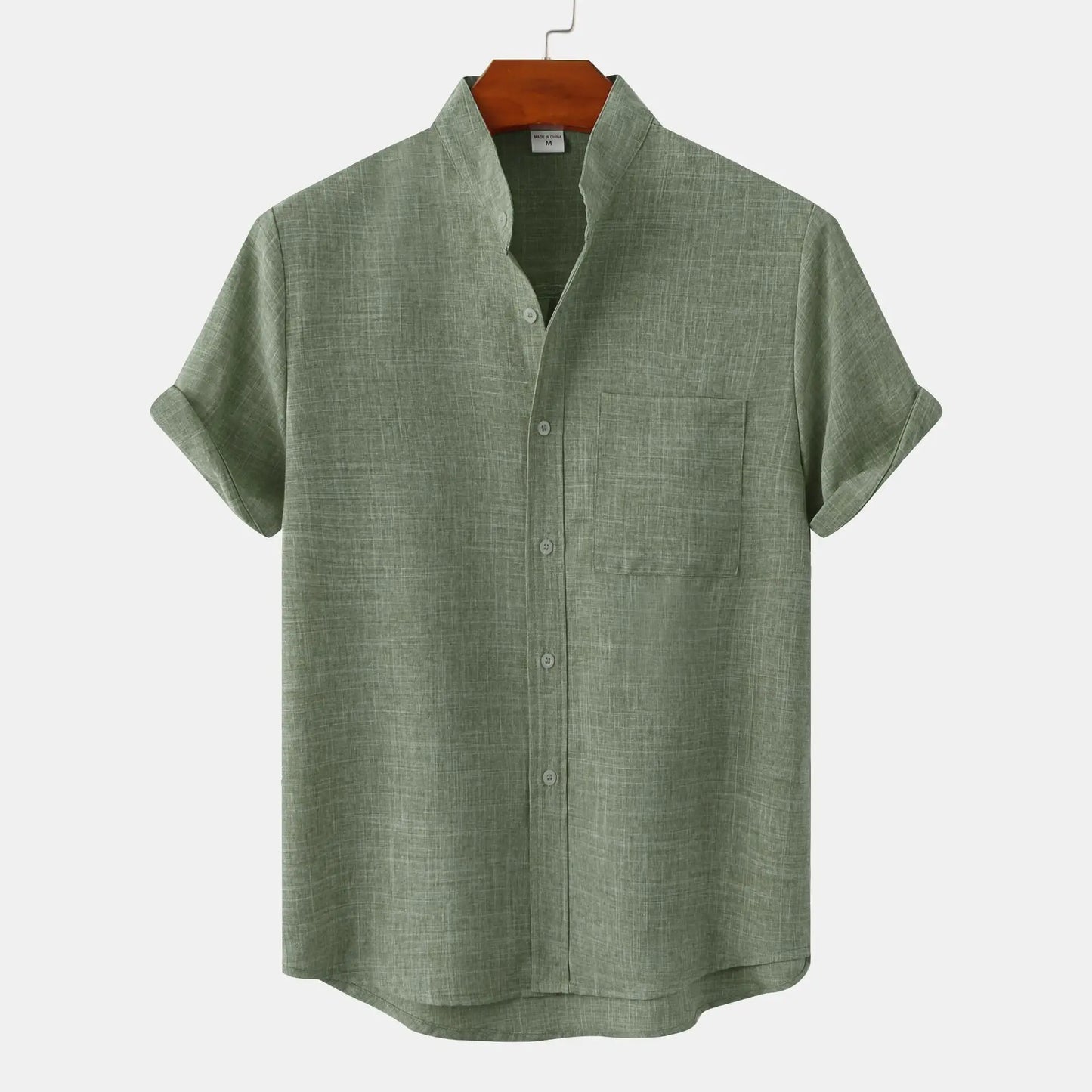 Camisa Hombre Casual Algodón Cuello Mao Manga Corta