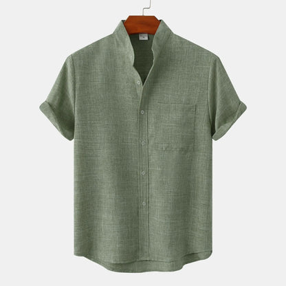 Camisa Hombre Casual Algodón Cuello Mao Manga Corta