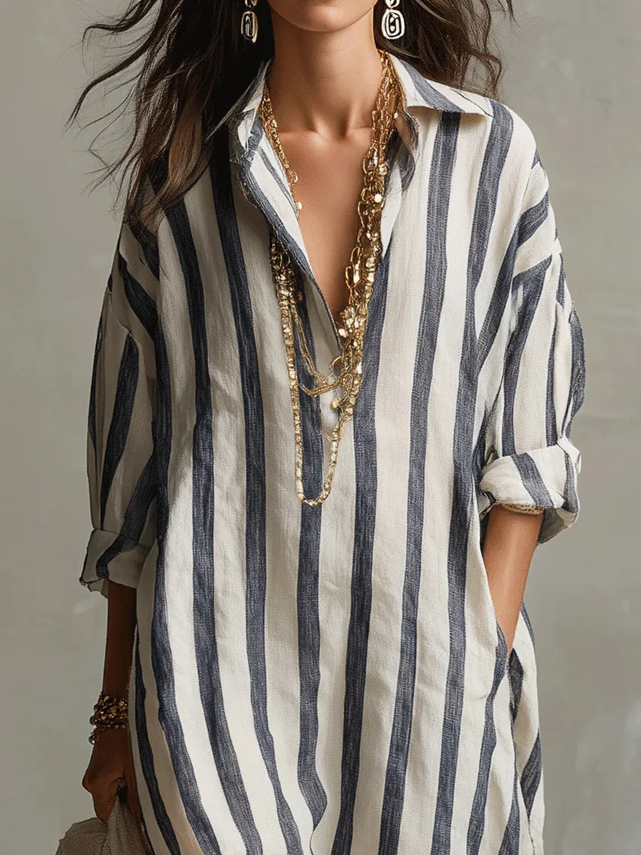 Vestido Camisero Mujer Algodón Corte Largo Fluido