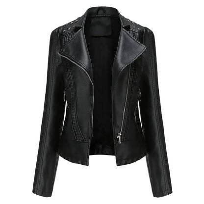 Chaqueta Mujer de Cuero Ajuste Slim Estilo Moderno