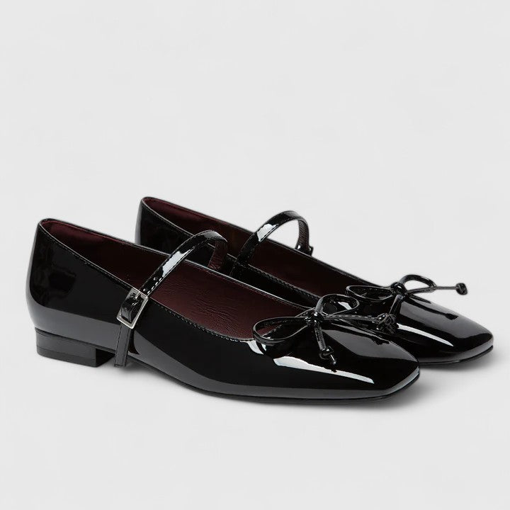 Zapatos Planos Mujer Punta Cuadrada Lazo Estilo Mary Jane
