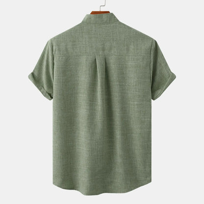 Camisa Hombre Casual Algodón Cuello Mao Manga Corta