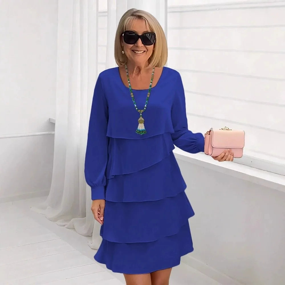 Vestido Mujer con Volantes Manga Larga Elegante Comodo