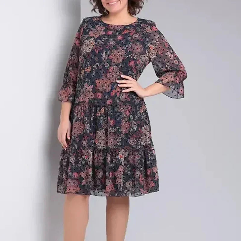 Vestido Mujer Talla Grande Floral Elegante Manga - Mavetta