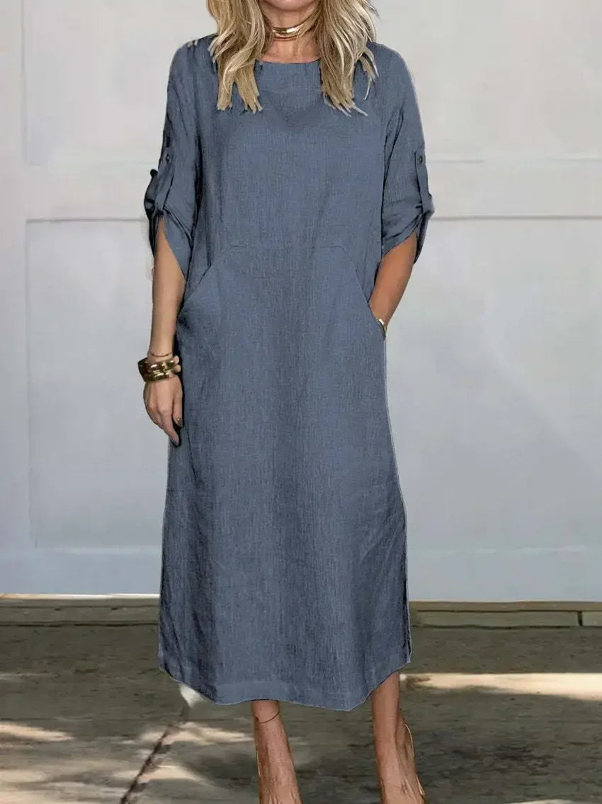 Vestido noche mujer fluido drapeado corte a
