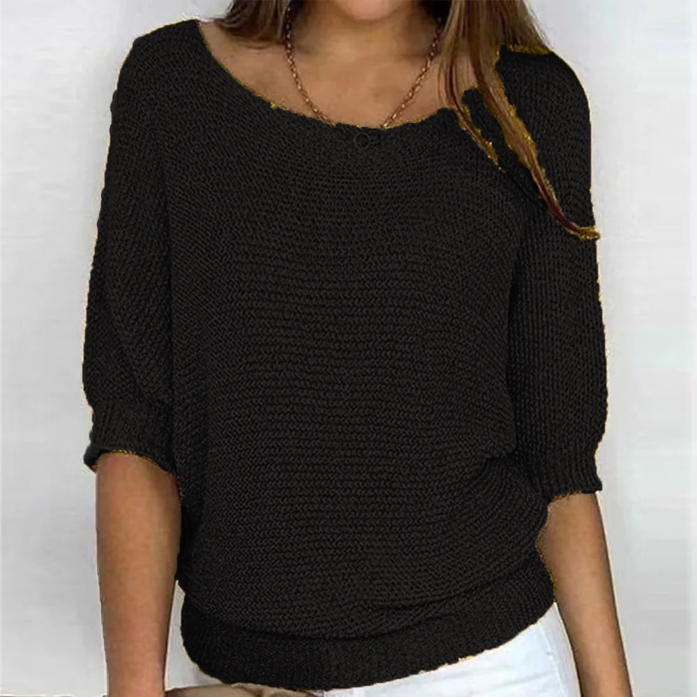 Jersey Mujer de Punto Cuello Redondo Manga Francesa
