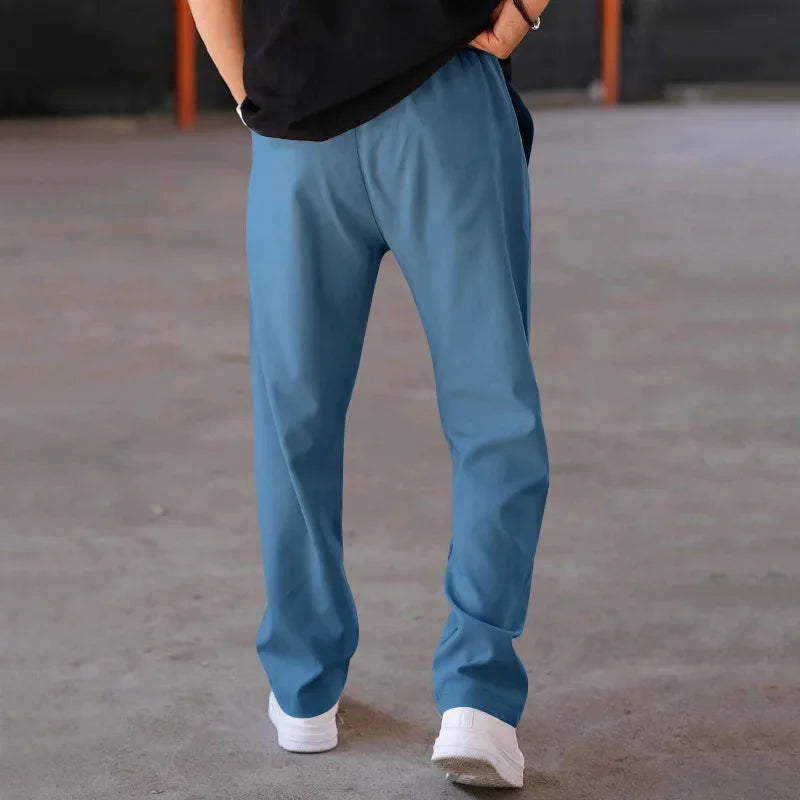 Pantalones Hombre Mezcla Fibras Corte Recto Estilo Americano