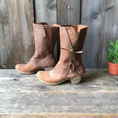 Botas Mujer Tacón Bajo Hasta Pantorrilla Estilo Elegante