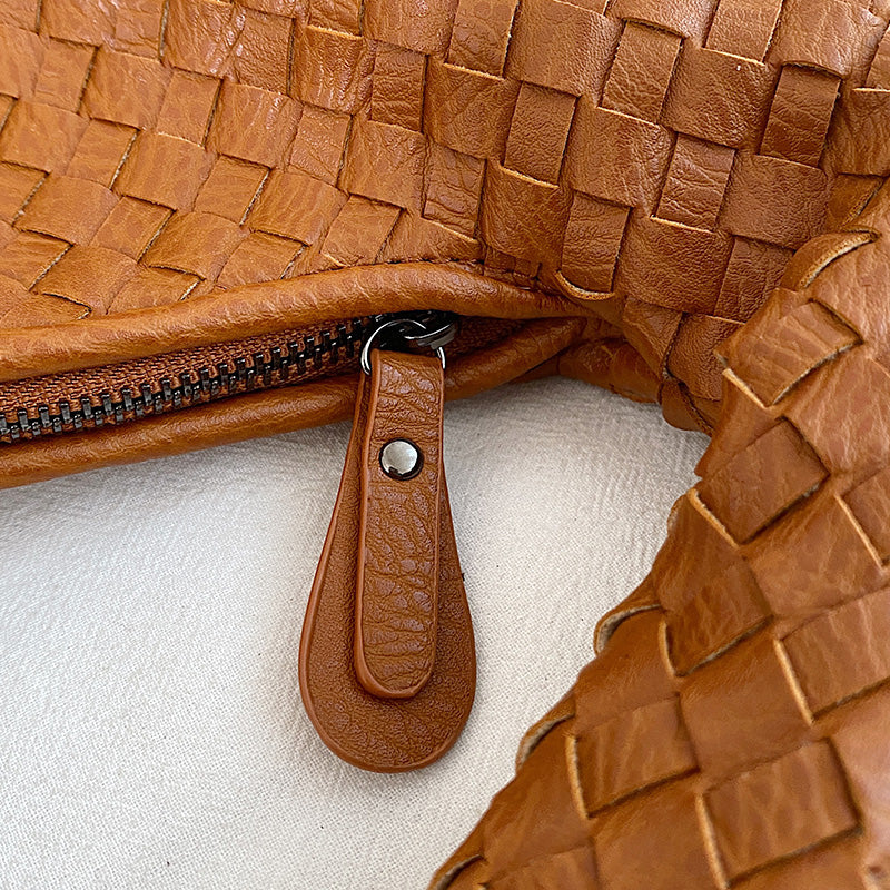 Bolso de hombro mujer de cuero sintético trenzado media luna
