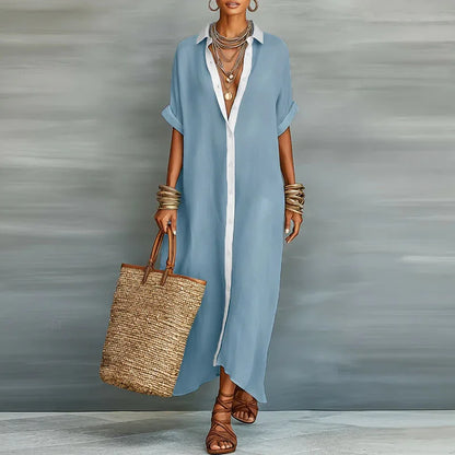 Vestido camisa mujer de lino largo estilo fresco verano