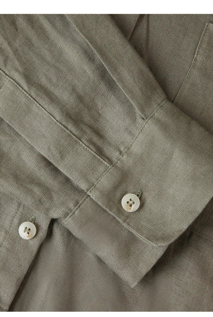Sobrecamisa Mujer de Lino Corte Oversize Cuello en V y Botones