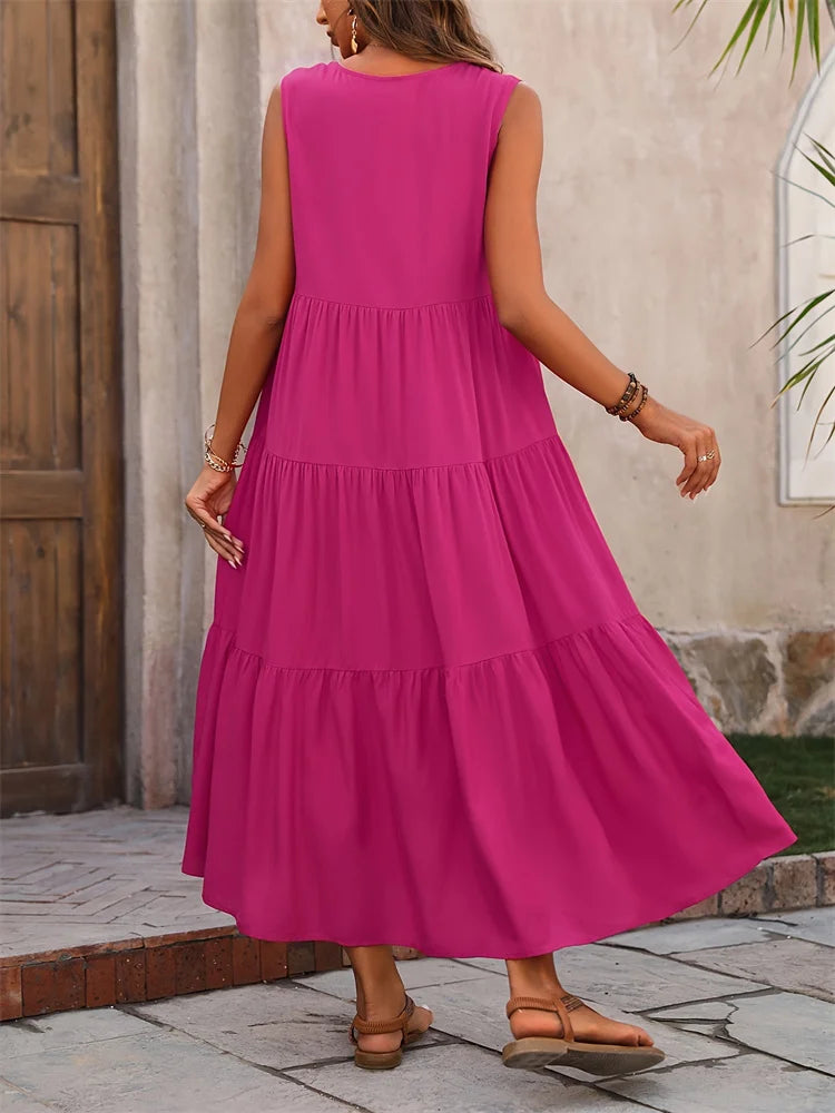 Vestido verano mujer sin mangas escote en V corte A
