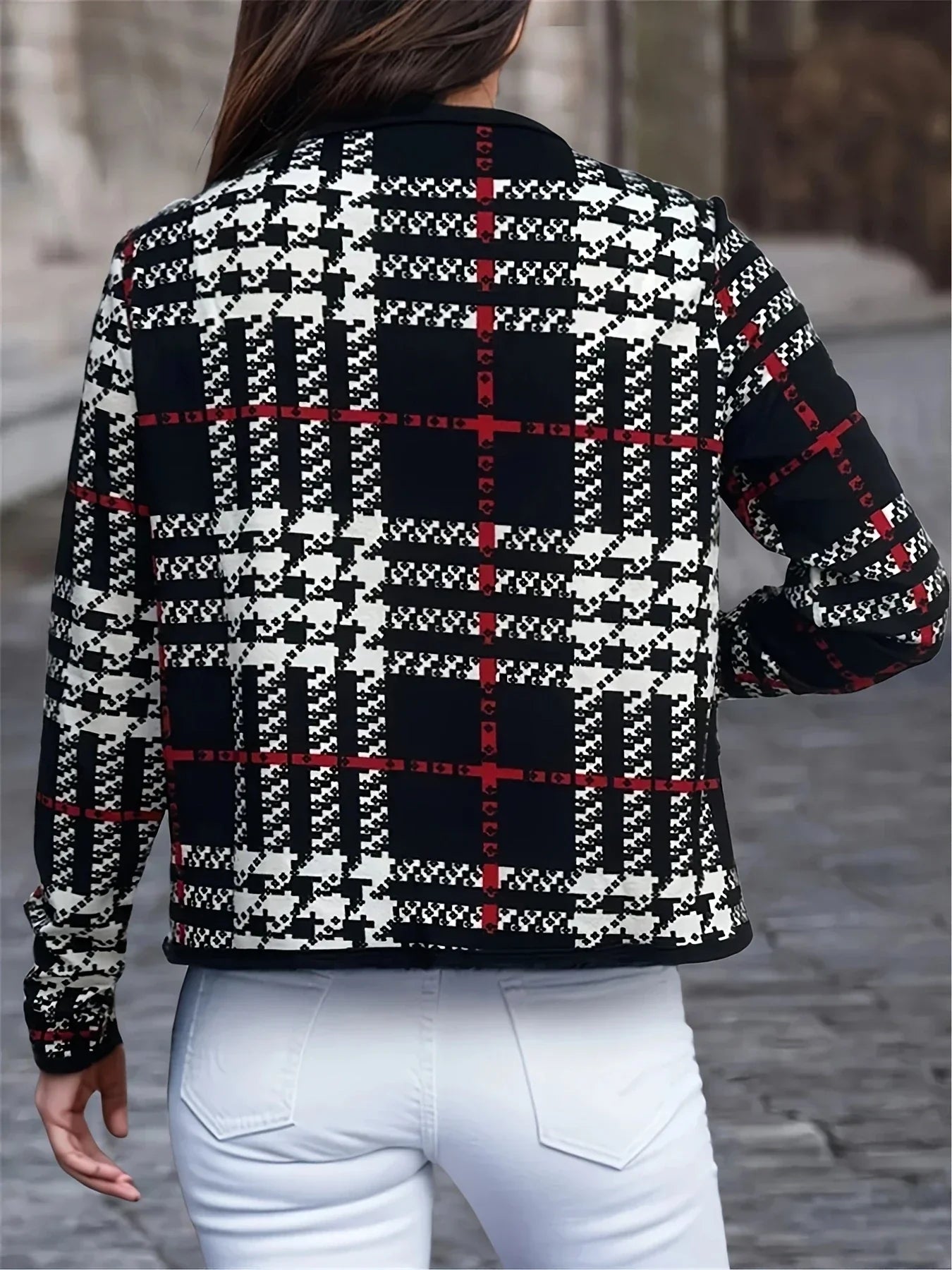 Blazer Mujer Casual Estampado Pata de Gallo Corte Clásico