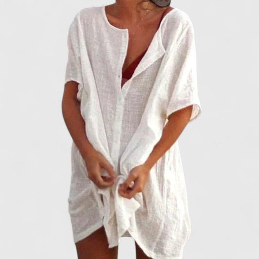 Vestido túnica mujer de algodón escote en V corte suelto - Mavetta