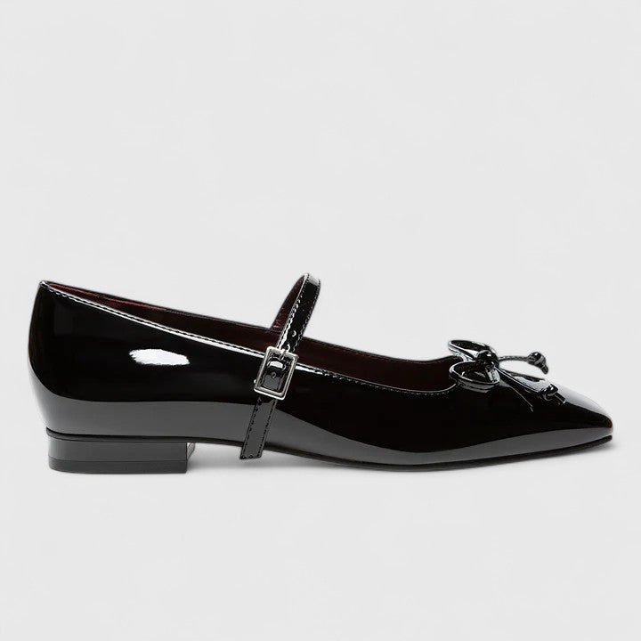 Zapatos Planos Mujer Punta Cuadrada Lazo Estilo Mary Jane