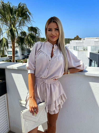Conjunto Mujer Blusa Fluida y Falda con Vuelo Veraniego