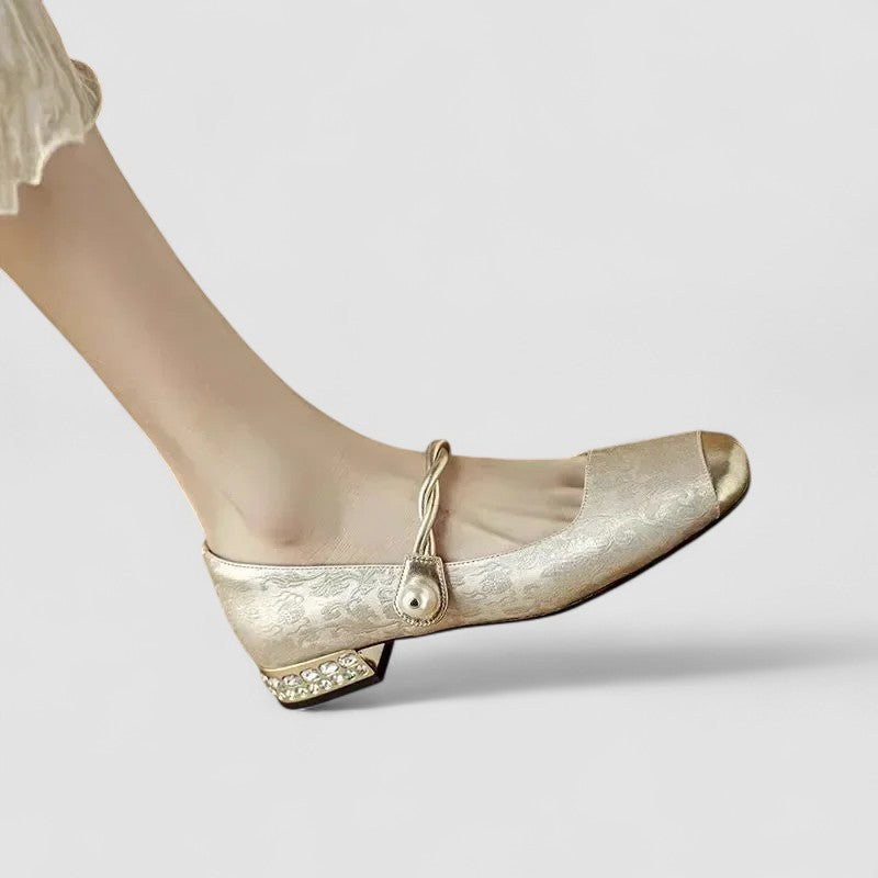 Zapatos Tacón Cuadrado Mujer Puntera Cuadrada Pedrería
